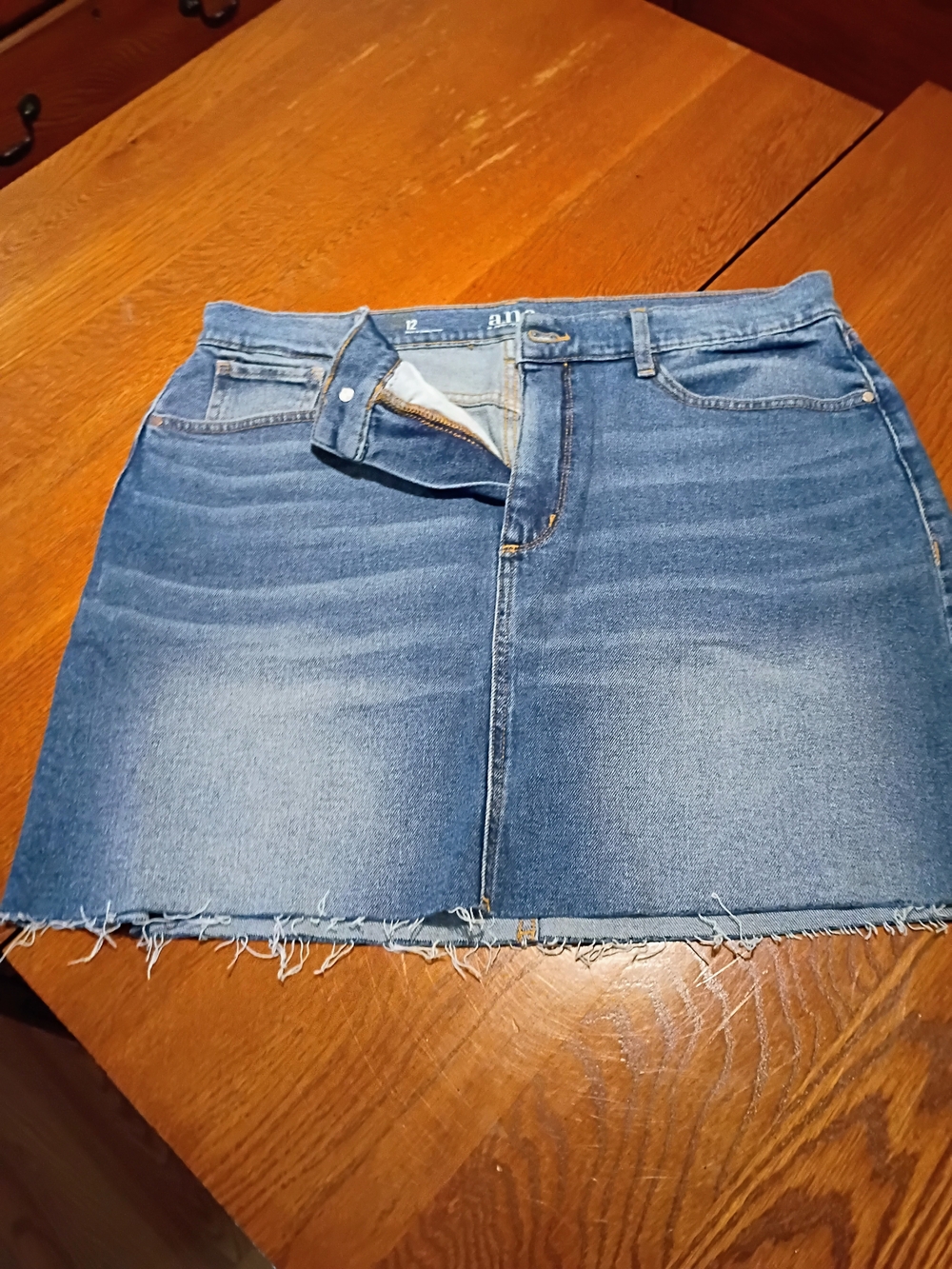 a.n.a Blue Denim Frayed Hem Mini Skirt